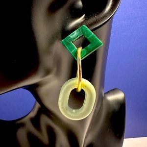 New Chain Drop Green and Gold Earrings